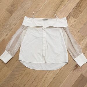 Alice + Olivia Off-Shoulder White Blouse with Sheer Sleeves